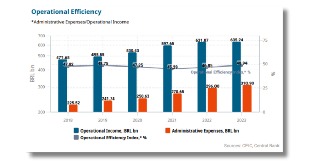A taxa de juros de referência foi reduzida de 13,75% para 11,75% no final do ano, o que começou a influenciar positivamente o mercado de crédito, levando a sinais de aumento de empréstimos e taxas de juros mais baixas sobre novos empréstimos.